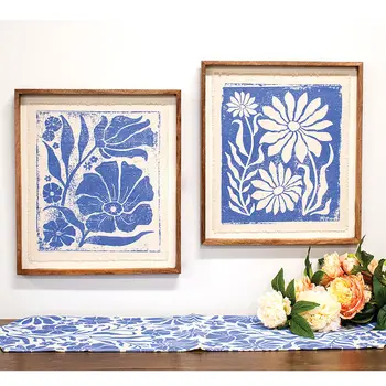 Natural Flower on Blue Background Frayed Edge Print 18in. X 16in., 19932