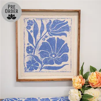 Natural Flower on Blue Background Frayed Edge Print 18in. X 16in., 19932
