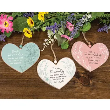 Wildflower Friendship Wooden Heart Ornament - 3 Asstd., 39045