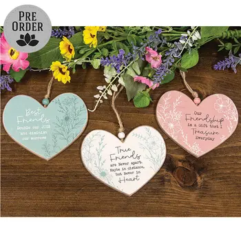 Wildflower Friendship Wooden Heart Ornament - 3 Asstd., 39045