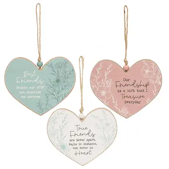 Wildflower Friendship Wooden Heart Ornament - 3 Asstd., 39045