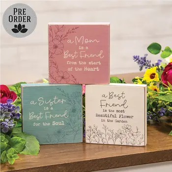 Wildflower Friend, Mom, Sister 4" Square Block - 3 Asstd., 39046