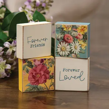 Forever Friends Vintage Floral 2" Square Block - 4 Asstd., 39049