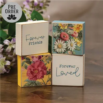 Forever Friends Vintage Floral 2" Square Block - 4 Asstd., 39049