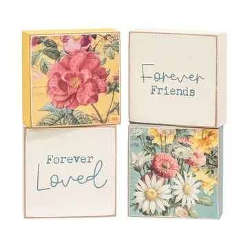 Forever Friends Vintage Floral 2" Square Block - 4 Asstd., 39049