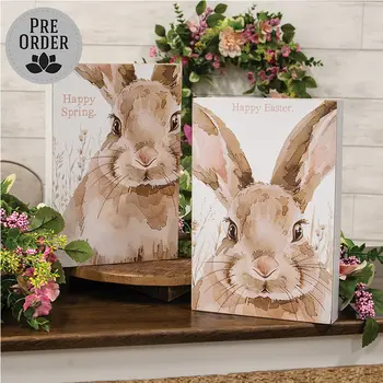 Happy Easter or Spring Watercolor Bunny Box Sign - 2 Asstd., 39078
