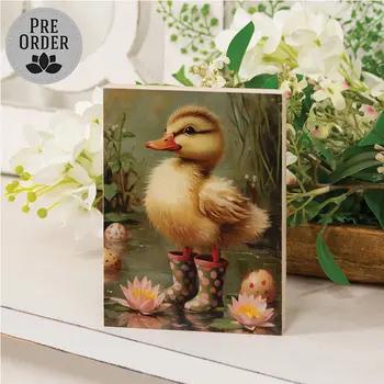 Duckling In Pink Polka Dot Rainboots Block - 4-1/2 In x 6 In , 51746