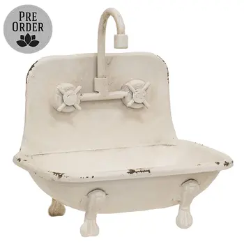 Distressed White Faucet Bathtub Soap Dish, 70225