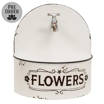 Distressed White Spigot Wall Planter, 70227