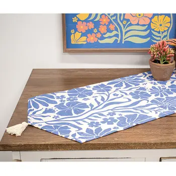 Spring Blue Flower Natural Table Runner 13 x 36, 19902