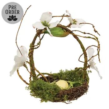 Mossy Dogwood Blossoms Bird Nest Basket, QE152648