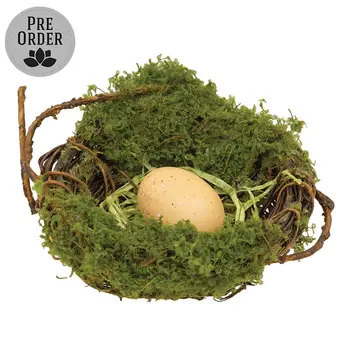 Mossy Twig Bird Nest w/Speckled Cream Egg - 4 In, QE152649