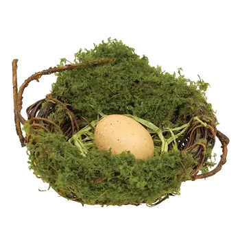 Mossy Twig Bird Nest w/Speckled Cream Egg - 4 In, QE152649