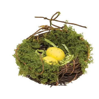 Mossy Twig Bird Nest w/Speckled Yellow Eggs - 3-1/2 In, QE152650