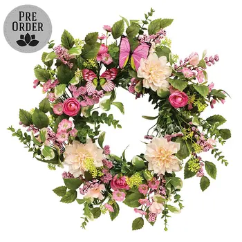 Blushing Butterfly Garden Wreath - 24", SA112637