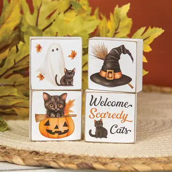 Welcome Scaredy Cat 2" Sq. Block, 4 Asstd., 39221