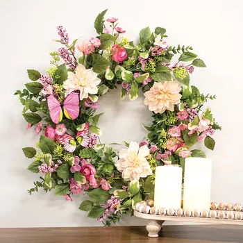 Blushing Butterfly Garden Wreath - 24"