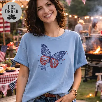 Comfort Colors® Patriotic Butterfly - Washed Denim - XXL