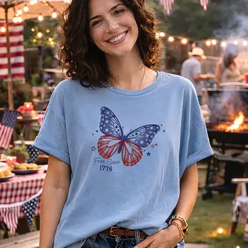 Comfort Colors® Patriotic Butterfly - Washed Denim