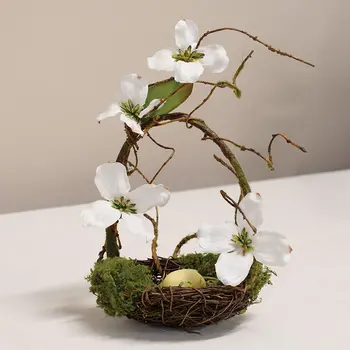 Mossy Dogwood Blossoms Bird Nest Basket, QE152648