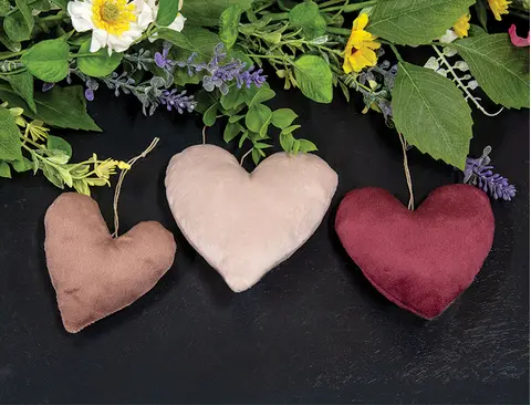 Plush Velvet Heart Ornaments, 3/Set, CW5018
