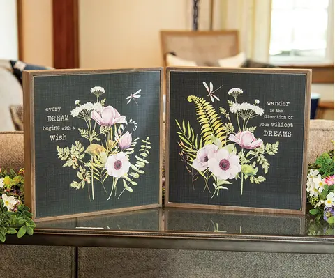 Dream & Wish Floral Box Sign, 2 Asstd.
