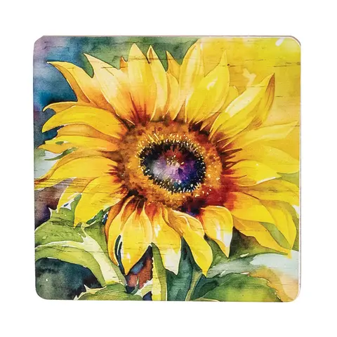 4/Set - Watercolor Sunflower Coasters & Holder, 39038