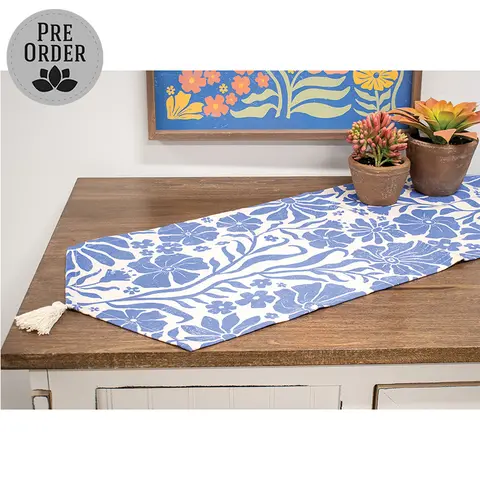 Spring Blue Flower Natural Table Runner 13 x 36, 19902