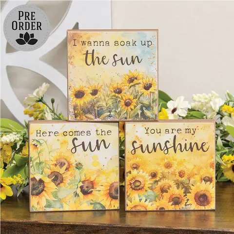 You Are My Sunshine Watercolor Sunflower Block - 3 Asstd., 39036