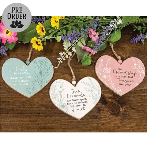 Wildflower Friendship Wooden Heart Ornament - 3 Asstd., 39045