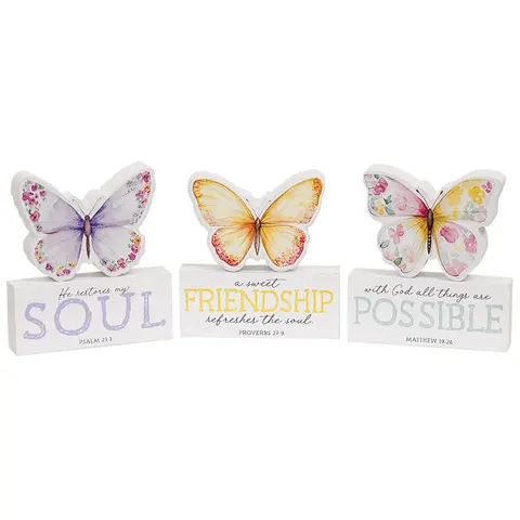 2/Set - Bible Verse Butterfly & Block Sitters - 3 Asstd., 39062 2/Set - Bible Verse Butterfly & Block Sitters - 3 Asstd., 39062