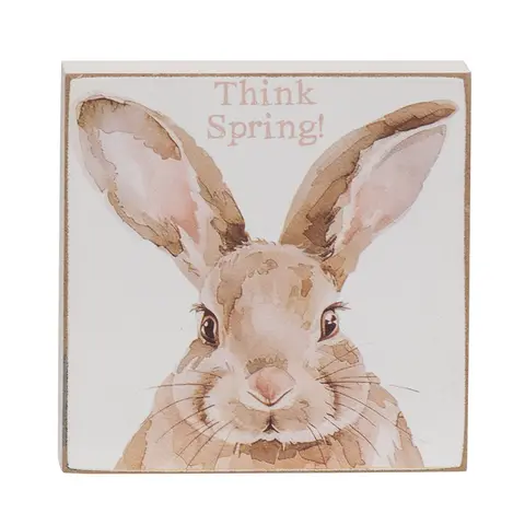 Think Spring Watercolor Bunny Square Block, 39080