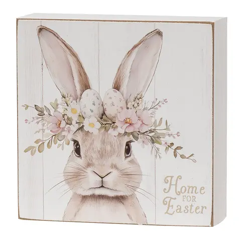 Welcome Spring Floral Crown Bunny Box Sign - 3 Asstd., 39082