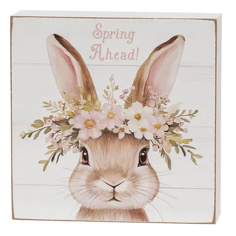 Welcome Spring Floral Crown Bunny Box Sign - 3 Asstd., 39082