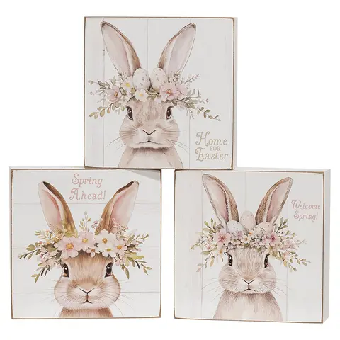 Welcome Spring Floral Crown Bunny Box Sign - 3 Asstd., 39082