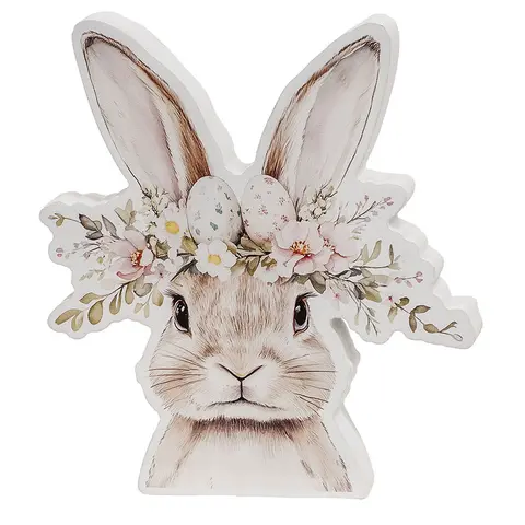 Spring Floral Crown Wooden Bunny Sitter - 3 Asstd., 39083