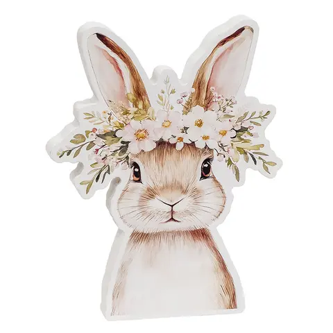 Spring Floral Crown Wooden Bunny Sitter - 3 Asstd., 39083