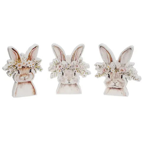 Spring Floral Crown Wooden Bunny Sitter - 3 Asstd., 39083