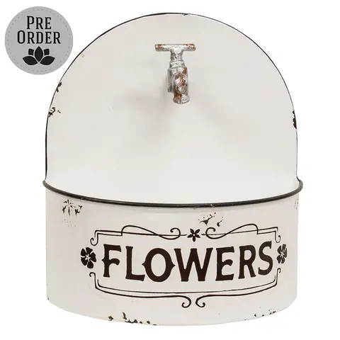 Distressed White Spigot Wall Planter, 70227