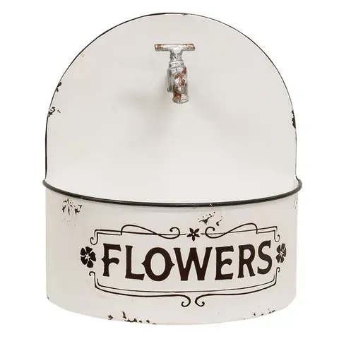 Distressed White Spigot Wall Planter, 70227