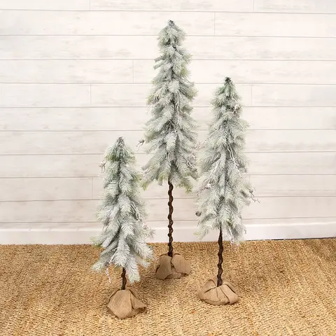 Snowy Bristle Pine & Boughs Tree W/Burlap Base, 34", SHN262506