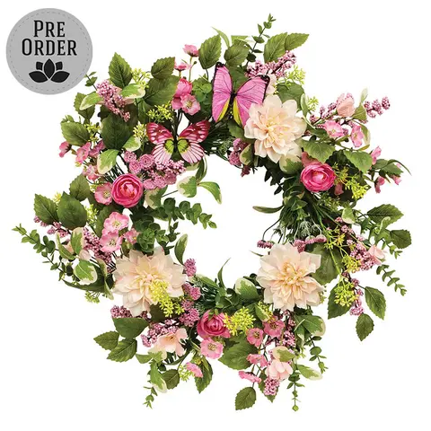 Blushing Butterfly Garden Wreath - 24", SA112637