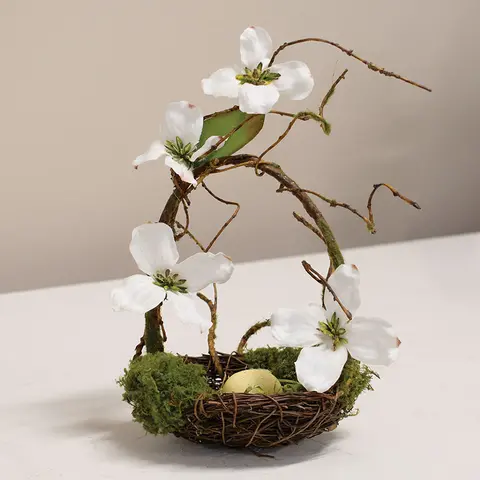 Mossy Dogwood Blossoms Bird Nest Basket, QE152648