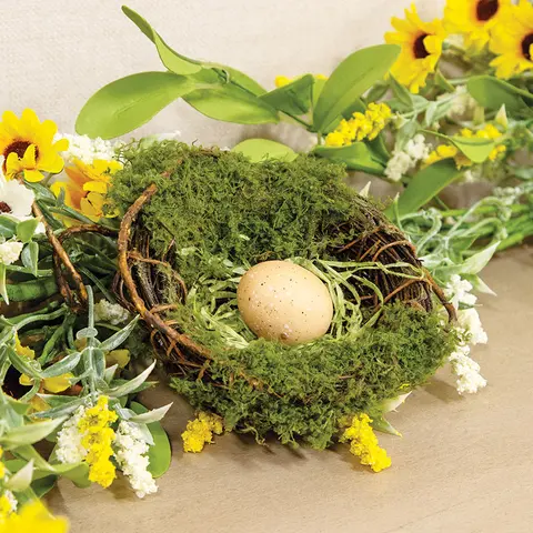 Mossy Twig Bird Nest w/Speckled Cream Egg - 4 In, QE152649