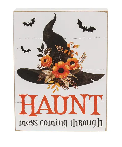Wicked Haunt Floral Witch Hat Box Sign, 2 Asstd.