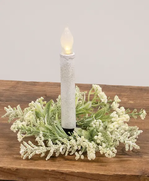 Delicate Cream Astilbe & Lace Candle Ring, 2"
