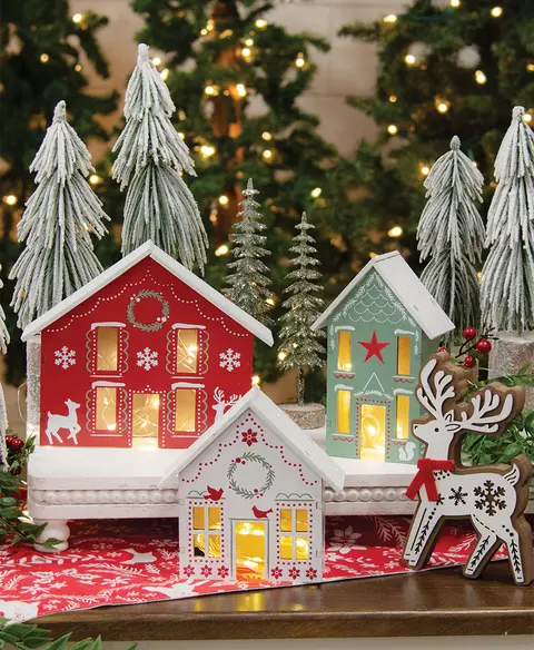 Wooden Yuletide Folklore Houses, 3/Set