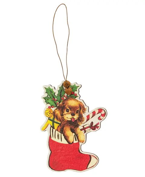 Retro Look Wooden Puppy, Kitten, & Reindeer Ornaments, 4/Set