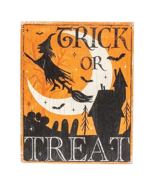 Weathered Wood Trick or Treat Witch Sign
