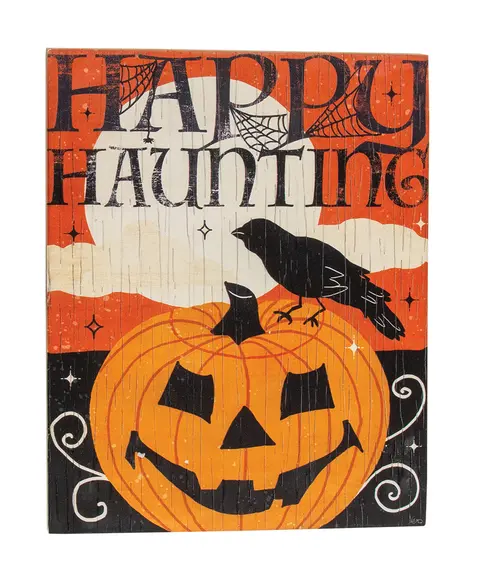 Weathered Wood Happy Haunting Jack & Crow Sign